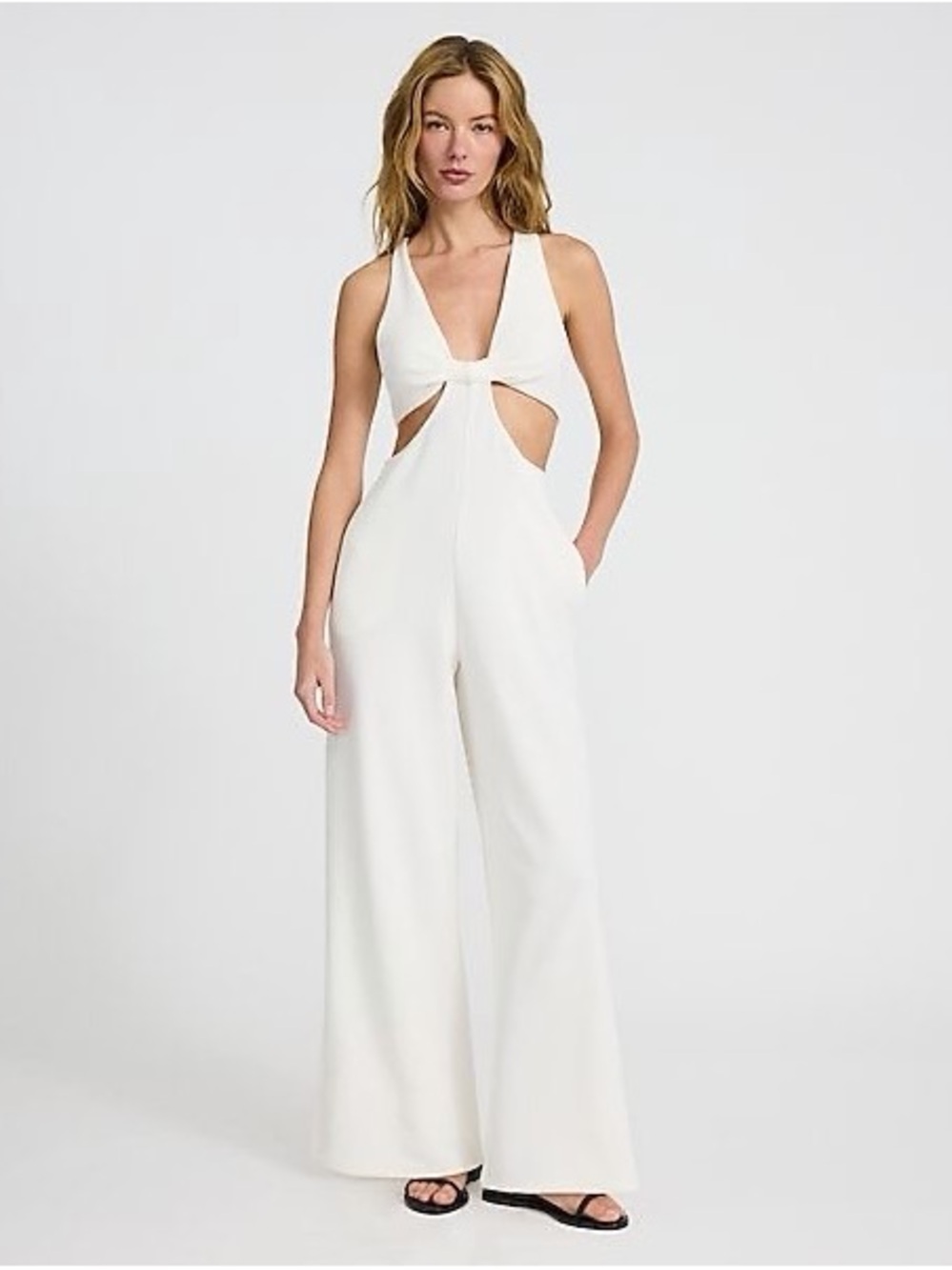 EXPRESS V-Neck Sleeveless Cutout Wide Leg Jumpsuit